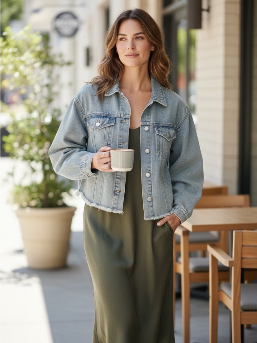Mud Pie Denim Jacket XL Cropped Raw Hem Light Wash